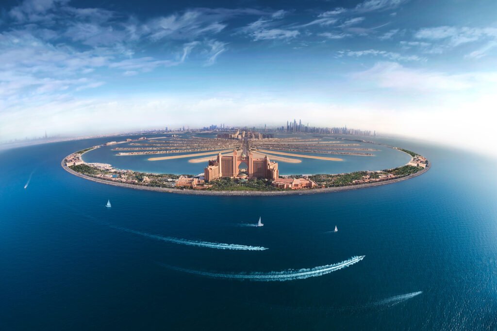 Aerial view of the Palm Jumeirah and Atlantis Hotel