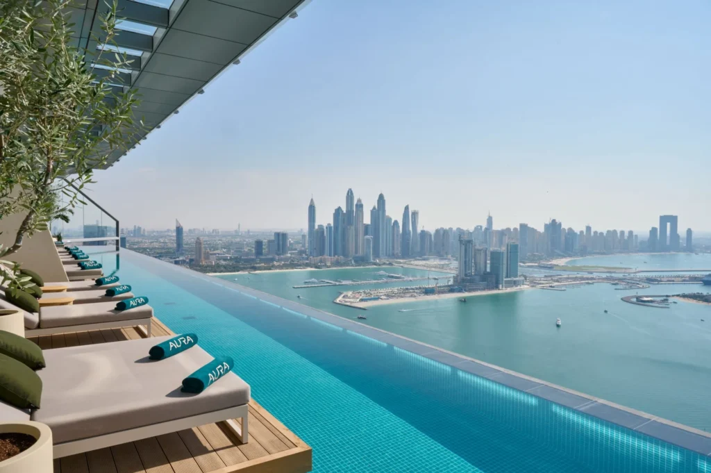 Rooftop infinity pool overlooking Dubai skyline